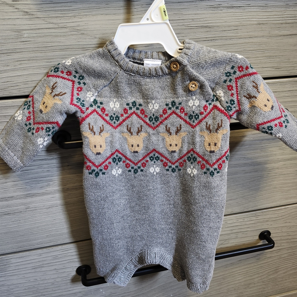 Carter's Gray Reindeer Pattern Knit Baby Sweater